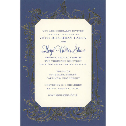 Navy Gold Scroll Frame Die-cut Frame Invitations